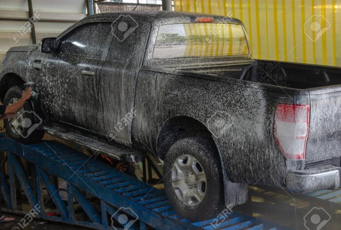 Car wash with foam in car wash