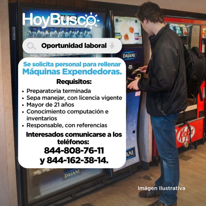 Se solicita personal para maquinas expendedoreas Imagen de la galería