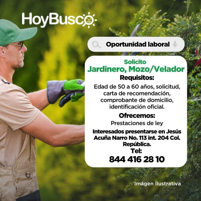 Solicito jardinero,mozo y velador Imagen de la galería