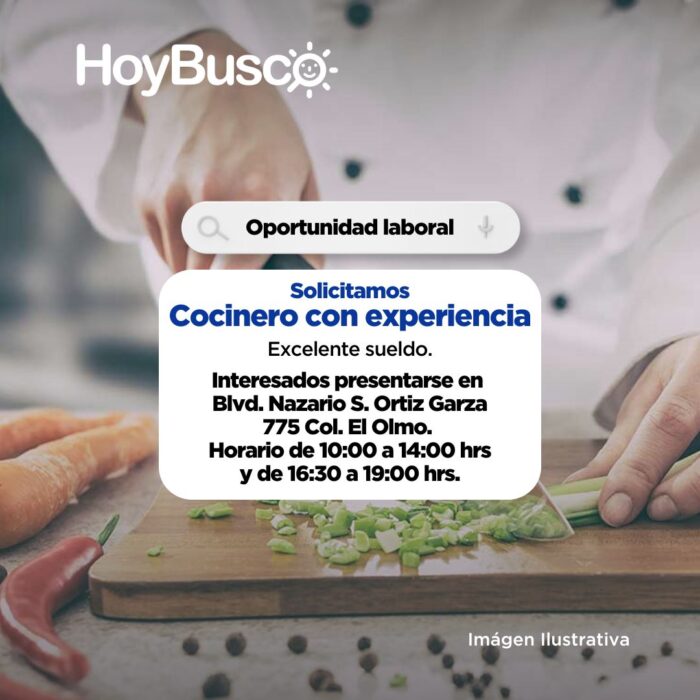 Se solicita cocinero con experiencia Imagen de la galería