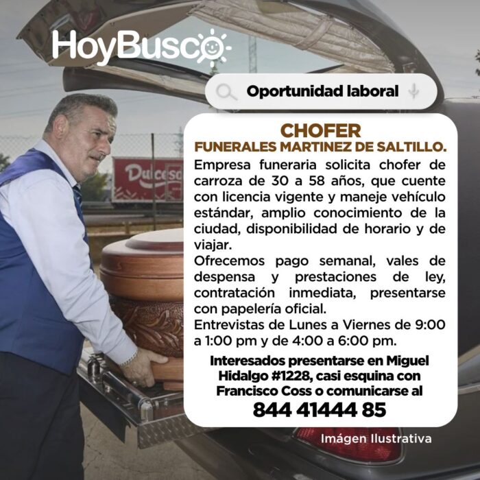 Empresa funeraria solicita chofer de carroza Imagen de la galería