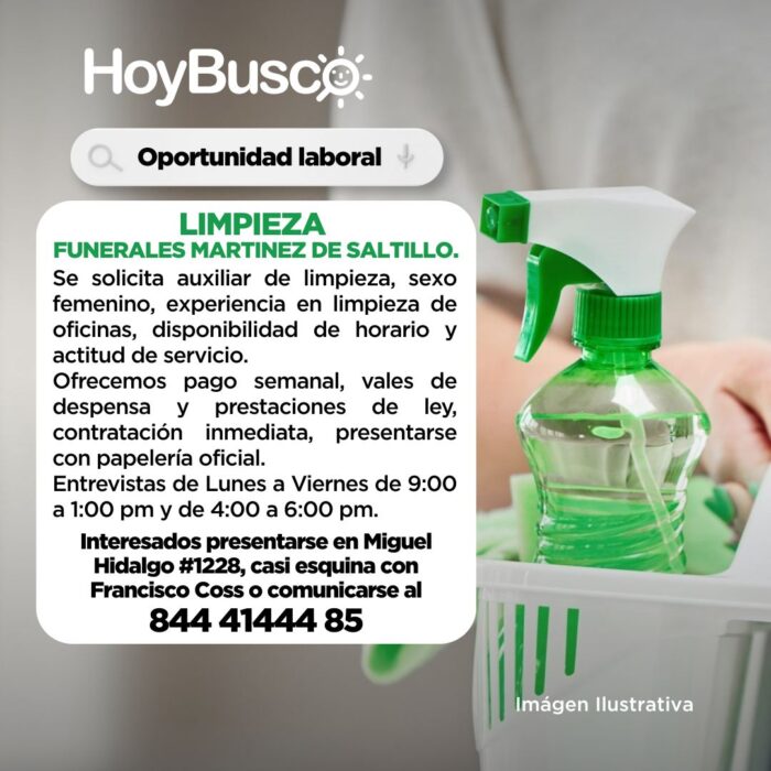 Se solicita auxiliar de limpieza Imagen de la galería