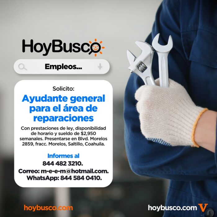 Vacante: Ayudante General – Área de Reparaciones Imagen de la galería